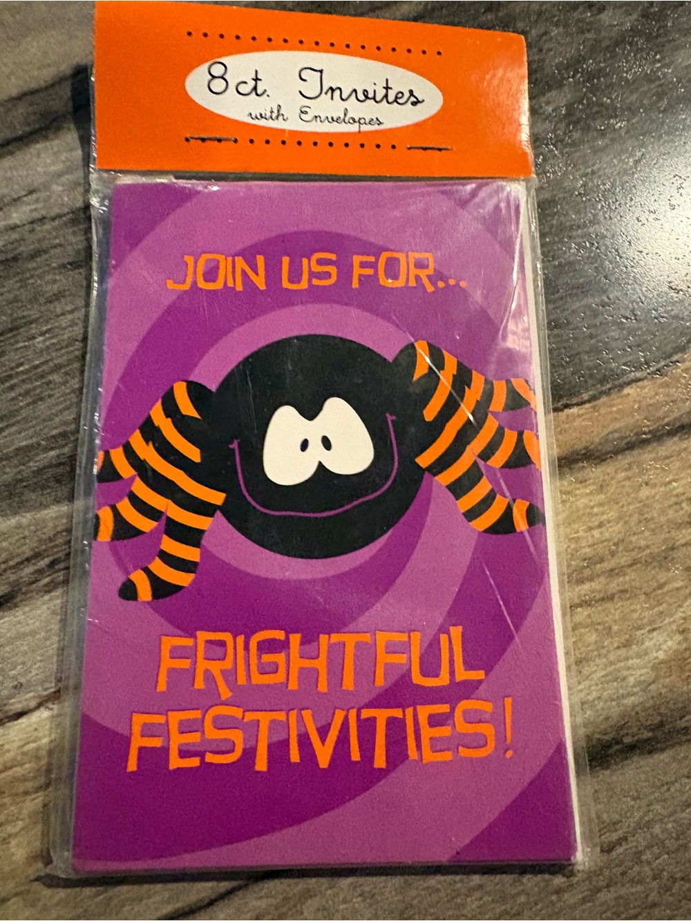 Frightful Festivities Halloween Spider Party Invitations — Purple & Orange